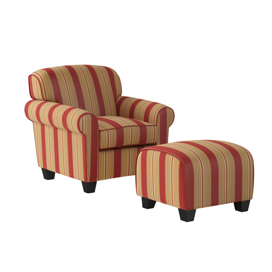 Handy Living Maizy Modern Red Stripes Cotton Accent Chair with Ottoman