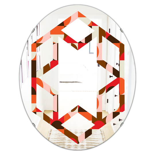 Designart 31.5-in Retro Geometric Design II Modern Oval Wall Mirror in Red