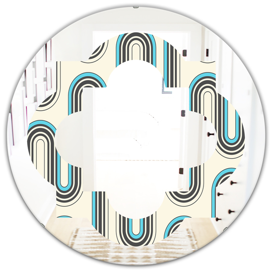 Designart Round 24-in Grey Retro Geometrical Abstract Minimal Pattern IV Polished Wall Mirror