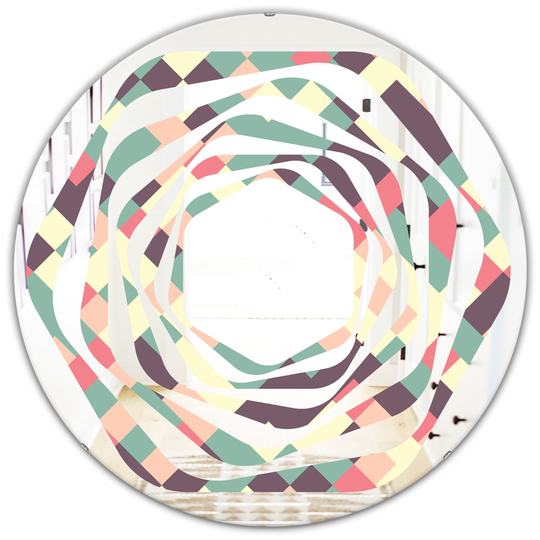 Designart 24-in Retro Square Design IV Modern Round Mirror - Multi-Colour