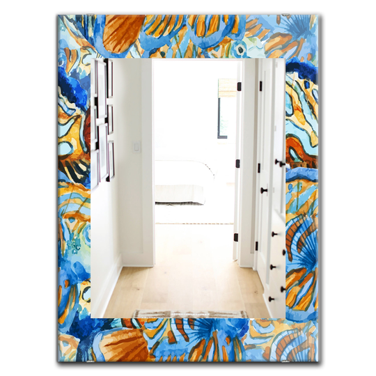 Designart Canada 35.4-in L x 23.6-in W Rectangle Handpainted Orange and Blue Fishes Polished Wall Mirror