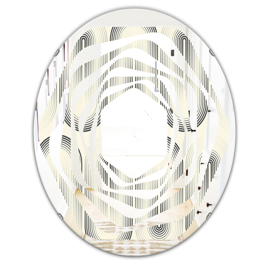 Designart Grey 31.5-in L x 23.7-in W Oval Retro Curved Minimal Geometric Ornament I Polished Wall Mirror
