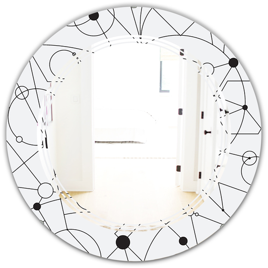 Designart White 24-in Round Retro Geometric Grid III Polished Wall Mirror