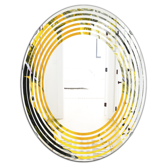 Designart Canada 31.5-in L x 23.7-in W Oval Yellow and Black Marble Modern Polished Wall Mirror