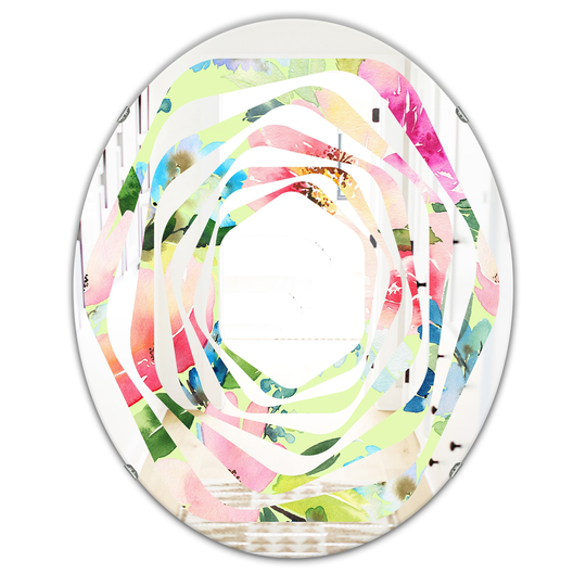 Designart Canada 31.5-in L x 23.7-in W Oval Floral Botanical Retro Polished Wall Mirror