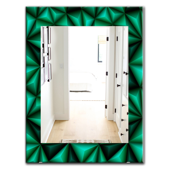 Designart 35.4-in x 23.6-in Black Relief Green Triangles Modern Mirror