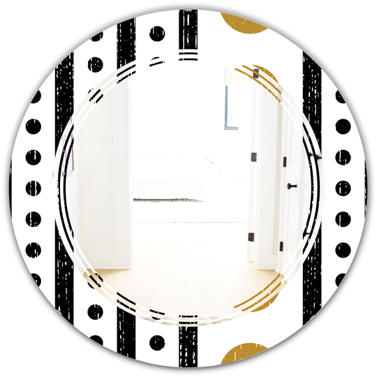Designart 24-in x 24-in Retro Geometrical Abstract Minimal Pattern VII Modern Round Mirror in Black