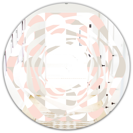 Designart 24-in Round Pink Retro Circular Pattern III Polished Wall Mirror