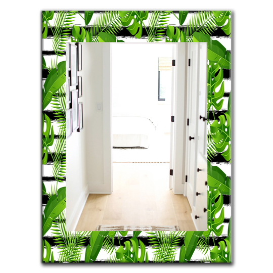 Designart 35.4-in x 23.6-in Green Tropical Mood Foliage Bohemian/Eclectic Mirror