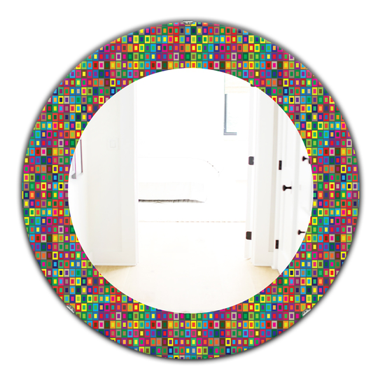 Designart 24-in x 24-in Yellow/Gold Colors Squares Abstract Pattern Modern Mirror