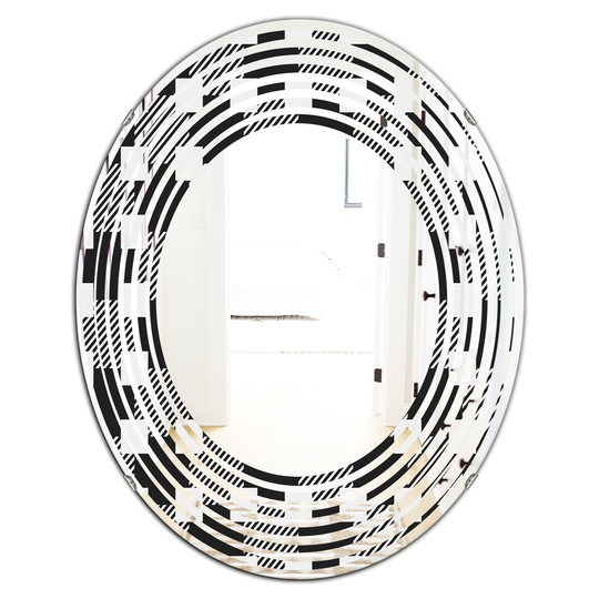 Designart 31.5-in x 23.7-in Geometric Monochrome Pattern II Modern Oval Wall Mirror in Black