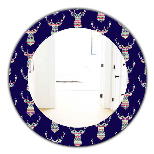 Designart 24-in x 24-in Blue Colourful Decorative Ethnic Pattern with Deer Modern Mirror