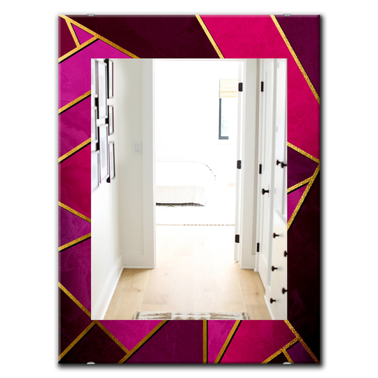 Designart Canada 35.4-in L x 23.6-in W Rectangle Pink Capital Gold Honeycomb Modern Polished Wall Mirror