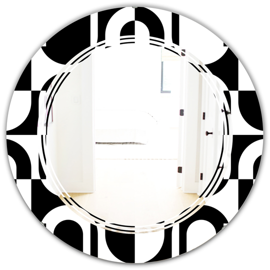 Designart 24-in x 24-in Monochrome Geometric Pattern VIII Modern Round Wall Mirror - Black