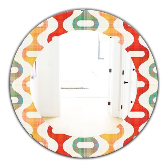 Designart Canada 24-in L x 24-in W Round Orange Yellow and Green Shapes Polished Wall Mirror