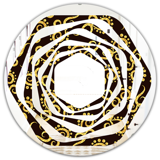 Designart Round 24-in Gold and Black Swirl II Polished Wall Mirror