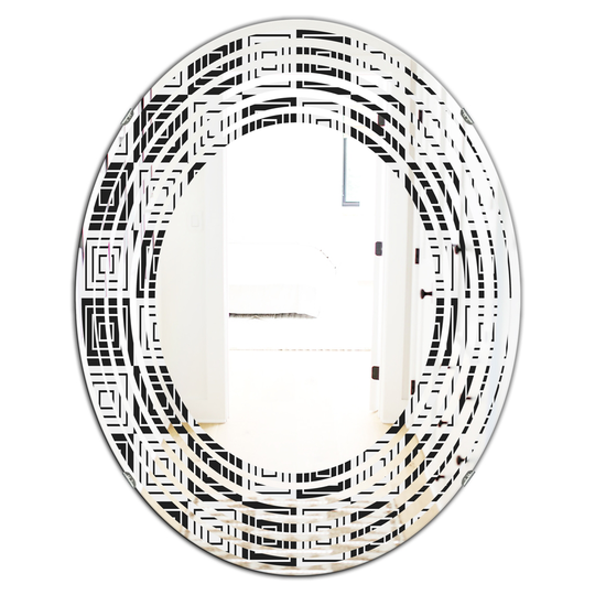 Designart 31.5-in x 23.7-in Black Monochrome Geometric Pattern XI Modern Oval Wall Mirror