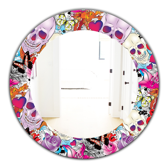Designart 24-in x 24-in Pink Pattern with Hearts/Skulls and Flowers Mirror
