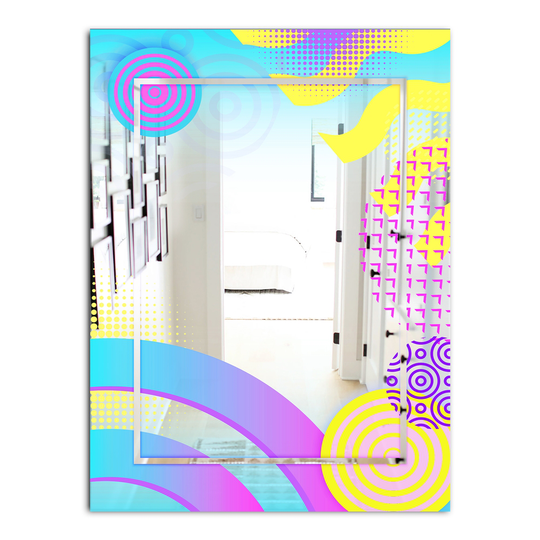 Designart Spacy Dimensions 11 Rectangular 35.4-in L x 23.6-in W Polished Mid-Century Blue Wall Mounted Mirror