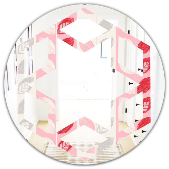 Designart Pink 24-in x 24-in Botanical Retro Design I Modern Round Wall Mirror