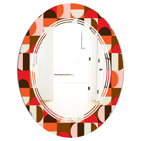 Designart 31.5-in x 23.7-in Retro Geometric Design II Modern Oval Mirror in Red