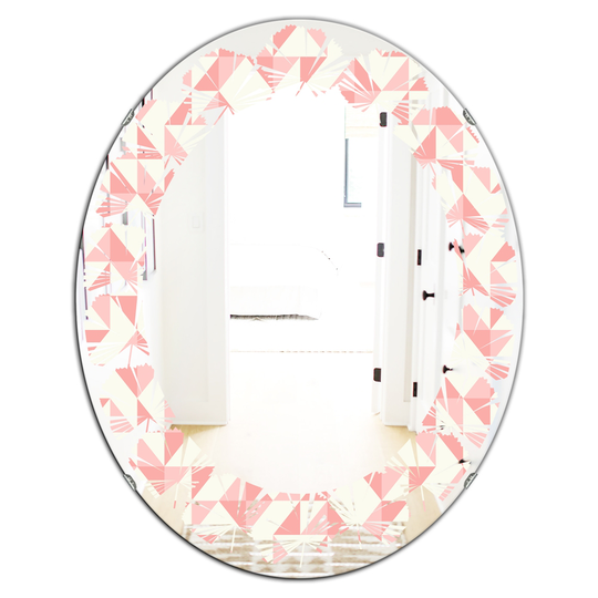 Designart Oval 31.5-in L x 23.7-in W Pink Abstract Geometric Pattern Polished Wall Mirror
