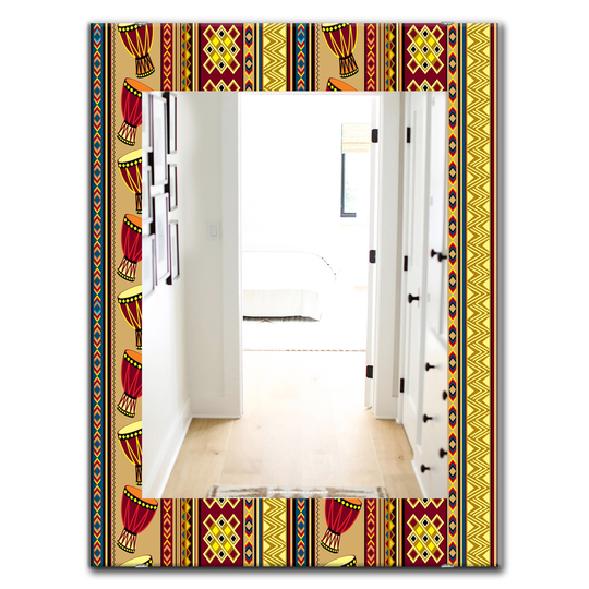 Designart 35.4-in x 23.6-in Yellow/Gold African Drum Beckground Bohemian and Eclectic Mirror