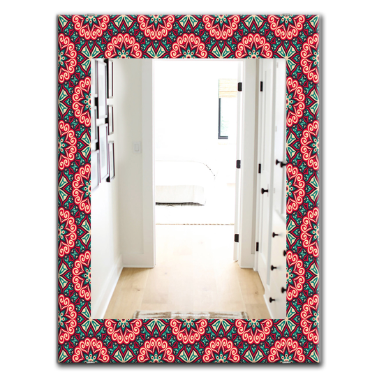 Designart 35.4-in x 23.6-in Red Vintage Decorative Elements Bohemian and Eclectic Mirror