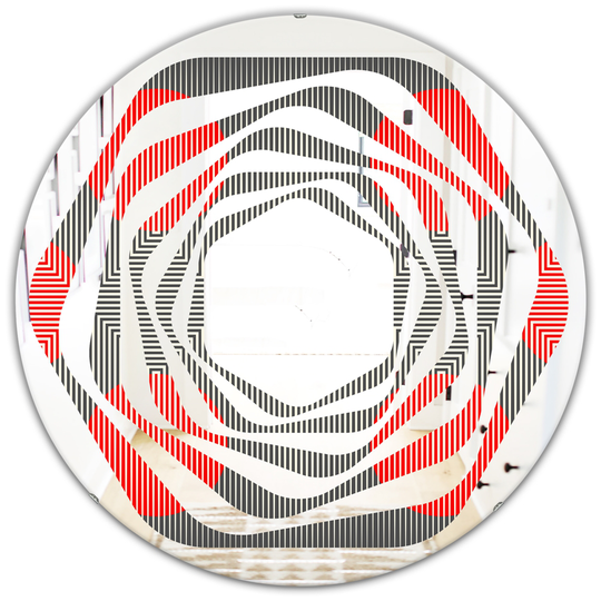 Designart 24-in Red Round Modern Circle and Line Geometric Pattern Polished Wall Mirror