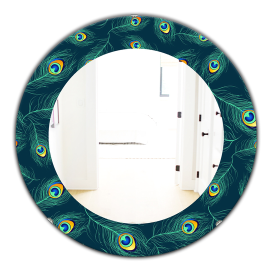 Designart 24-in x 24-in Blue Pattern of Peacock Feathers Modern Mirror