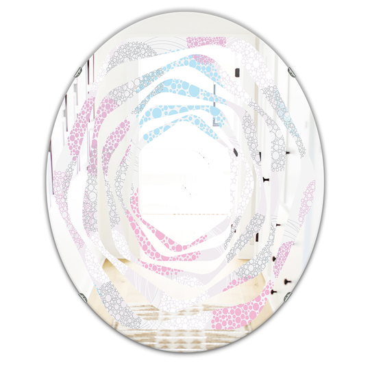 Designart Circular Abstract Retro Geometric III Oval 31.5-in L x 23.7-in W Polished Grey Modern Wall Mounted Mirror