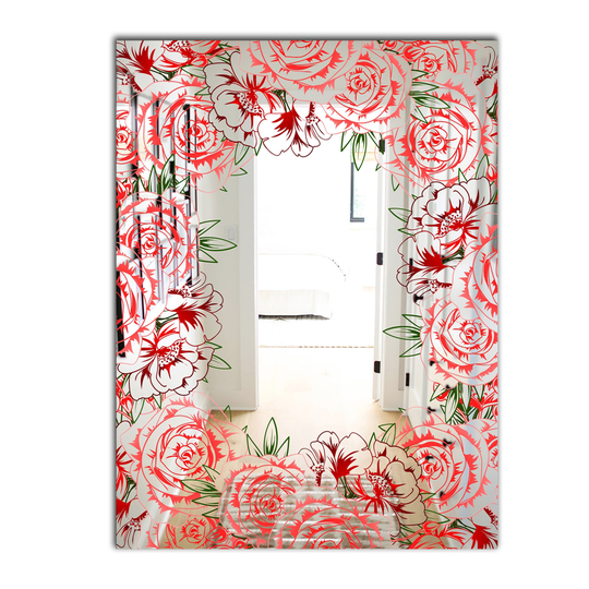 Designart Garland Vivid 2 Rectangular 35.4-in L x 23.6-in W Polished Farmhouse Red Wall Mounted Mirror