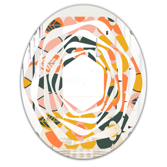 Designart Multicolour 31.5-in L x 23.7-in W Oval Botanical Retro Design II Polished Wall Mirror