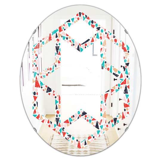 Designart 31.5-in L x 23.7-in W Multicolour Oval Retro Abstract Pattern Design II Polished Wall Mirror