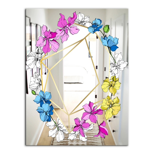 Designart Efflorescent Gold Blue 3 Rectangular 35.4-in L x 23.6-in W Polished Country Wall Mounted Mirror