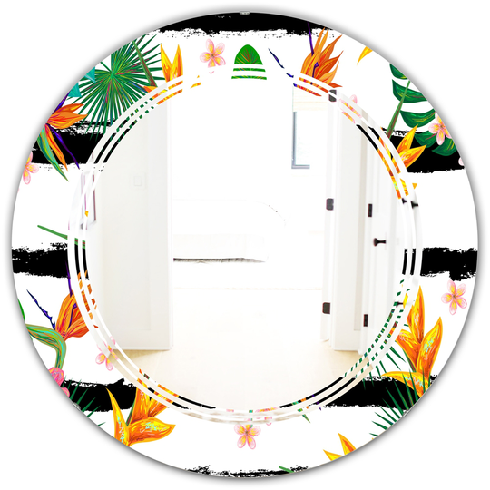Designart 24-in x 24-in Retro Tropical Leaves II Modern Round Mirror in Multi-Colour