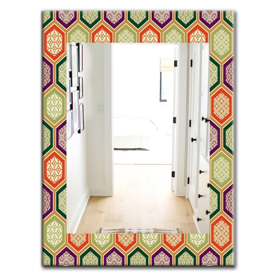 Designart 35.4-in x 23.6-in Red Honeycomb Modern Mirror