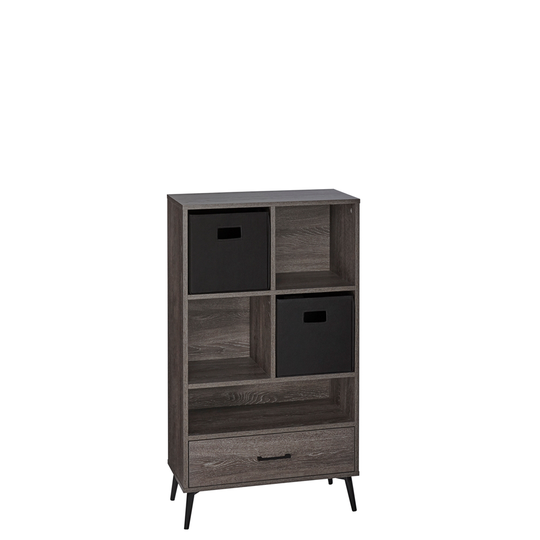 RiverRidge Home Woodbury Storage Cabinet with Cubbies/Drawer - 41.25-in - Dark Weathered Wood Grain/Black Bins