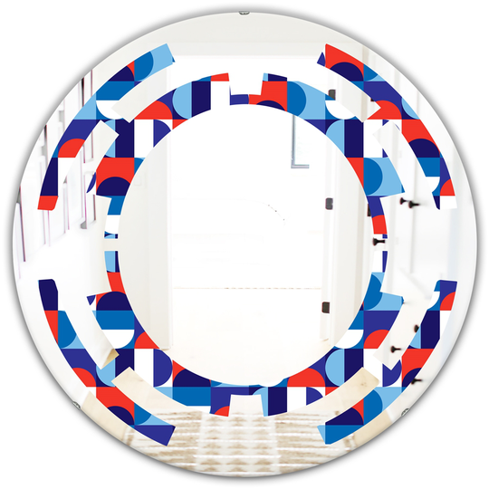 Designart 24-in x 24-in Blue, Red and White Polka Dots Modern Round Decorative Mirror
