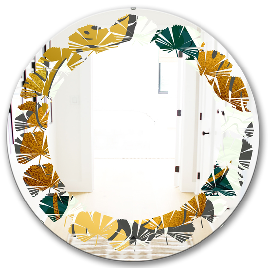Designart 24-in x 24-in Golden Foliage V Modern Round Wall Mirror in Multi-Colour