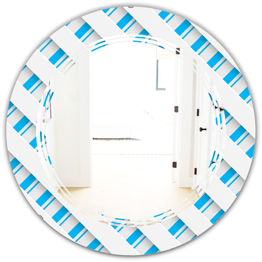 Designart 24-in Round 3D Blue and White Pattern VI Polished Wall Mirror