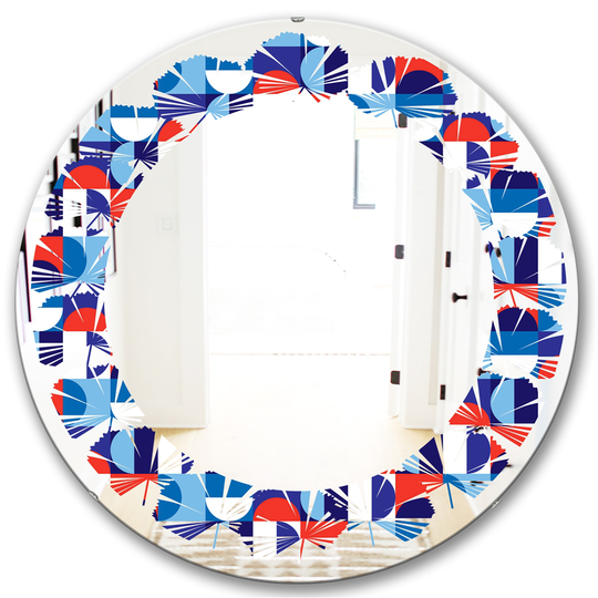 Designart 24-in x 24-in Blue, Red and White Polka Dots Modern Round Mirror