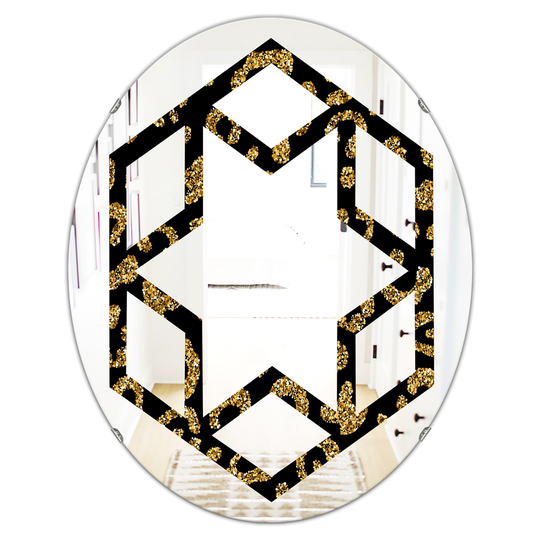 Designart 31.5-in x 23.7-in Golden Leopard Fur Modern Oval Wall Mirror