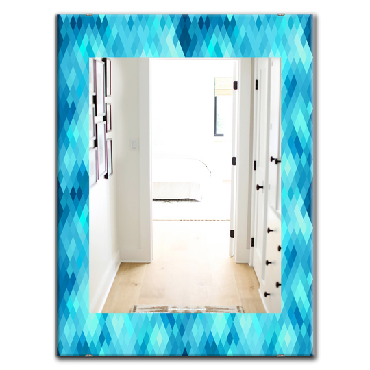 Designart 35.4-in x 23.6-in Blue Abstract Geometric Pattern with Rhombus Modern Mirror