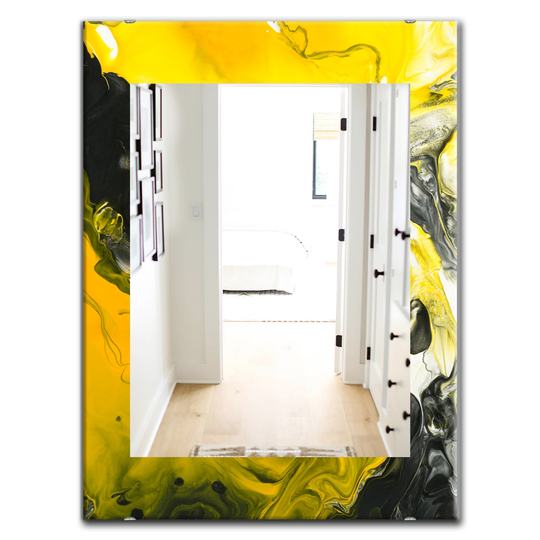 Designart Canada 35.4-in L x 23.6-in W Rectangle Marbled Yellow Polished Wall Mirror