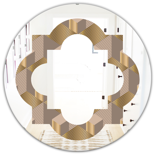 Designart 24-in Round Brown Retro Square Design V Polished Wall Mirror