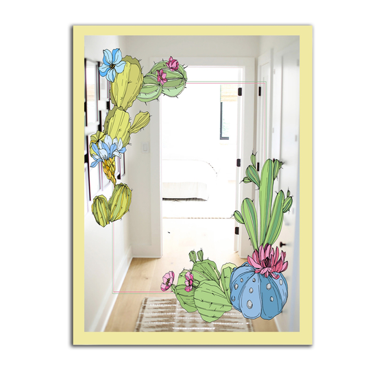 Designart Cactus 2 Rectangular 35.4-in L x 23.6-in W Polished Country Green Wall Mounted Mirror