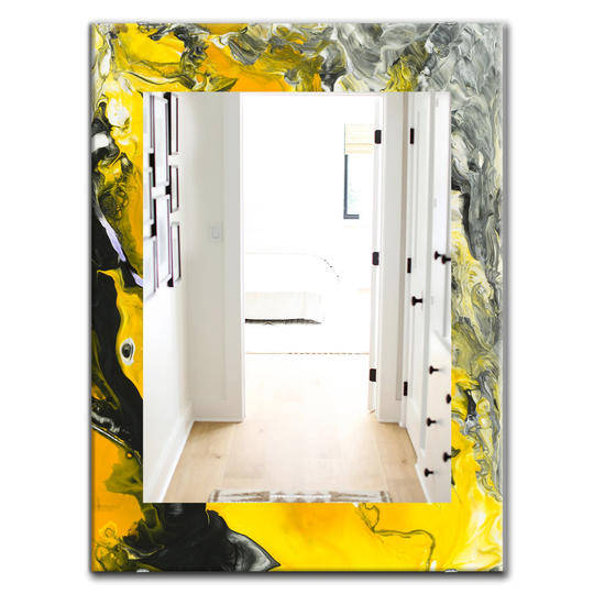 Designart Canada Rectangle 35.4-in L x 23.6-in W Marbled Yellow Modern Polished Wall Mirror