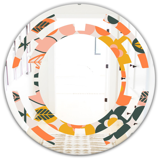 Designart 24-in Round Multicolour Botanical Retro Design II Modern Polished Wall Mirror