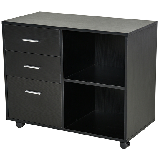 HomCom Black 31 1/2-in x 25 1/2-in 3-Drawer Mobile File Cabinet with Adjustable Shelf